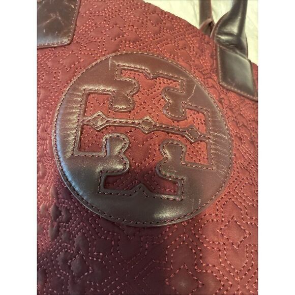 Tory Burch Authentic Solid Burgundy Wine Red Tote Bag Leather Nylon - Picture 8 of 10
